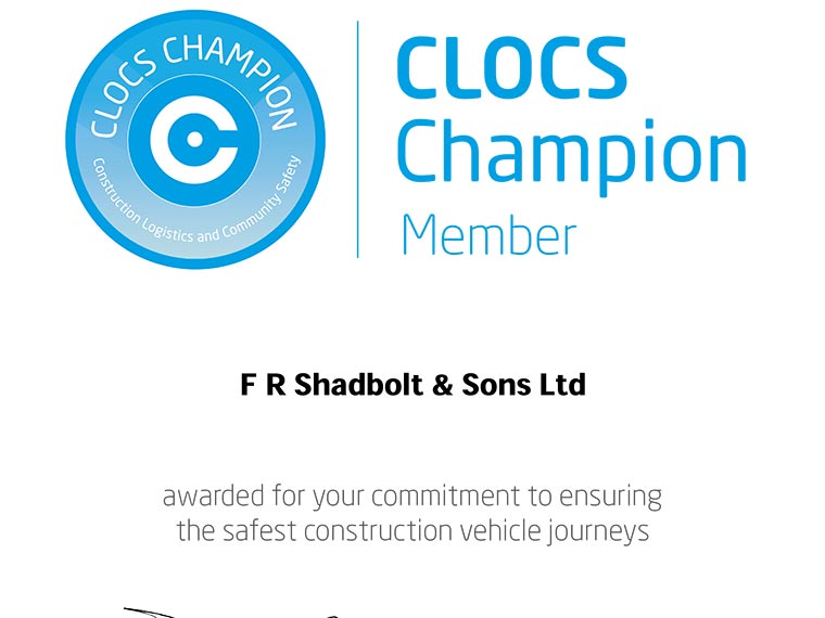Shadbolt awarded CLOCS Champion status
